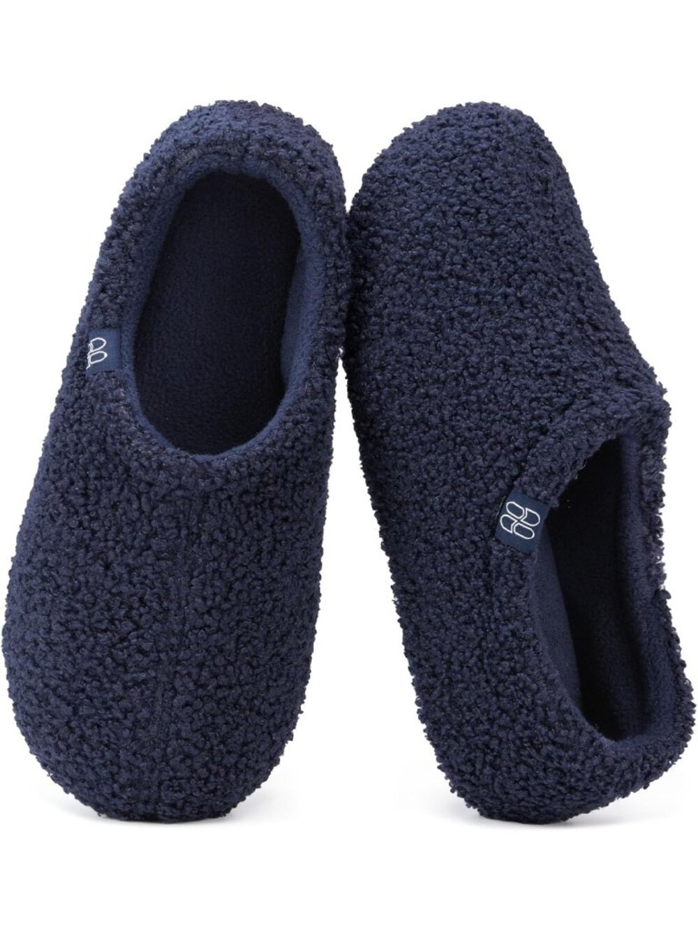 Women's Navy Fuzzy Curly Fur Memory Foam Fleece Lining Loafer Slippers